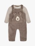 JoJo Maman Bébé Baby Bear Appliqué Pocket Dungarees & Bodysuit Set, Fawn