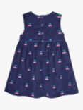 JoJo Maman Bébé Baby Cherry Embroidered Cord Dress, Navy