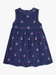 JoJo Maman Bébé Baby Cherry Embroidered Cord Dress, Navy