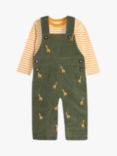 JoJo Maman Bébé Baby Safari Friends Embroidered Dungarees & Top Set, Khaki