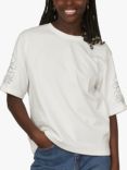 Sisters Point Heda Cotton Loose Fit T-Shirt, Cream/Black