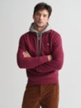 GANT Full Zip Cotton Blend Knit Jacket, Wine Red