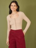 Yumi Ribbed Slim Fit Cardigan, Oatmeal