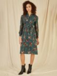 Yumi Fox Print Shirt Dress, Green