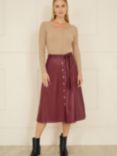 Yumi Button Up Faux Leather Skirt, Burgundy