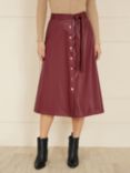 Yumi Button Up Faux Leather Skirt, Burgundy