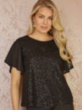 Yumi Sequin Sheer Sleeve Top, Black