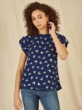 Yumi Foil Butterfly Print Top, Navy