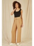 Yumi Front Buckle Wide Leg Trousers, Brown