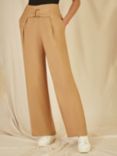 Yumi Front Buckle Wide Leg Trousers, Brown