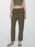 Mango Fluido Straight Leg Drawstring Waist Trousers, Khaki