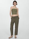 Mango Fluido Straight Leg Drawstring Waist Trousers, Khaki