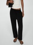 Mango Fluido Straight Leg Drawstring Waist Trousers, Black