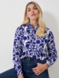 Crew Clothing Floral Linen Blend Shirt, Cobalt/White