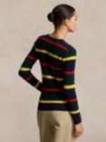 Polo Ralph Lauren Julianna Wool and Cashmere Stripe Cable Knit Jumper, Navy/Multi