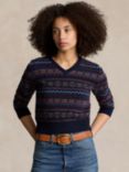 Polo Ralph Lauren Wool Blend Fair Isle V-Neck Jumper, Navy/Multi