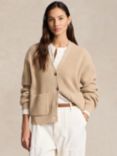 Polo Ralph Lauren Rib Knit Wool Cashmere Cardigan, Oatmeal Melange