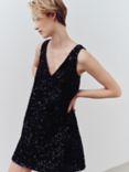 John Lewis ANYDAY Sequin V-Neck Dress, Black