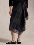 Polo Ralph Lauren Leonna Fringe Trim Plaid Wrap Midi Skirt, Multi