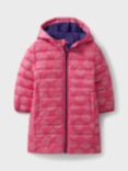 Crew Clothing Kids' Lightweight Printed Longline Puffer Coat, Bright Pink