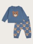 Monsoon Baby Cotton Bear Sweatshirt & Joggers Set, Blue