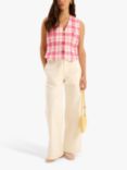 OMNES Cindy Cotton Linen Check Waistcoat, Pink/Ivory