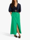 OMNES Olive Cotton Split Detail Midi Skirt