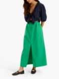 OMNES Olive Cotton Split Detail Midi Skirt