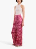 OMNES Lynx Satin Zebra Print Wide Leg Trousers, Magenta