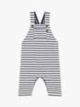 Petit Bateau Baby Striped Salopette Dungarees, Marshmallow/Smoking Blue