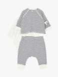 Petit Bateau Baby Cardigan, Trousers & Bodysuit Cotton 3 Piece Set, Marshmallow/Navy