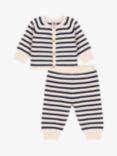 Petit Bateau Baby Striped Cardigan & Trousers Wool Cotton Blend Set, Avalanche White/Navy