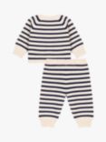 Petit Bateau Baby Striped Cardigan & Trousers Wool Cotton Blend Set, Avalanche White/Navy