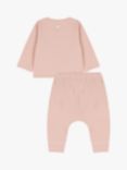 Petit Bateau Baby Tube Knit Cotton Cardigan & Leggings Set, Saline Pink
