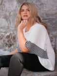 Live Unlimited Curve Stripe Flutter Sleeve Top, White