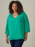 Live Unlimited Curve V-Neck Overlay Top, Green