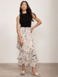 Mint Velvet Floral Ruffle Maxi Skirt, Natural Cream