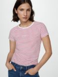 Mango Mangora Stripe Logo T-Shirt, Red/White