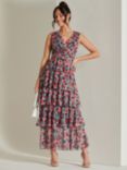 Jolie Moi Floral Layered Hem Mesh Maxi Dress, Pink/Multi