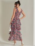 Jolie Moi Floral Layered Hem Mesh Maxi Dress, Pink/Multi