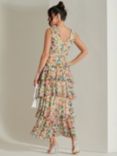 Jolie Moi Floral Tiered Mesh Maxi Dress, Yellow/Multi