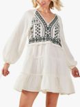 Accessorize Cotton Embroidered Ruffle Mini Dress, Natural Cream