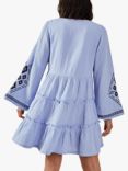 Accessorize Cotton Embroidered Mini Dress, Blue