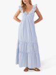 Accessorize Cotton Stripe Frill Maxi Dress, Blue