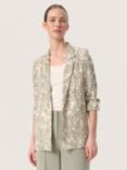 Soaked In Luxury Ruched Sleeve Blazer, Grey/Cream