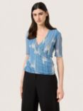 Soaked In Luxury Aldora Mesh Wrap Top, Blue/White