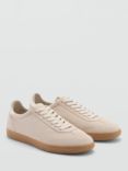 Mango Solera Leather Lace Up Trainers, Light Beige