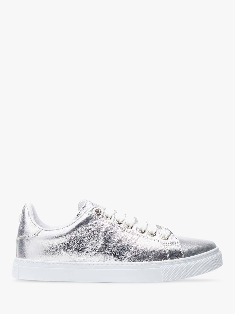 Moda in Pelle Ariia Leather Lace Up Trainers, Silver, 7