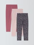 John Lewis Kids' Plain/Stripe/Hearts Leggings, Pack of 3, Multi