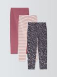 John Lewis Kids' Plain/Stripe/Hearts Leggings, Pack of 3, Multi